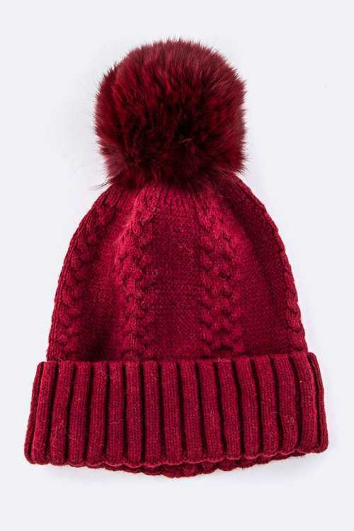 Large Genuine Fur PomPom Cashmere Blend Beanie