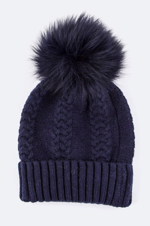 Large Genuine Fur PomPom Cashmere Blend Beanie