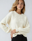 3D Daisy Embroidered Cottagecore Sweater — Cream Knit