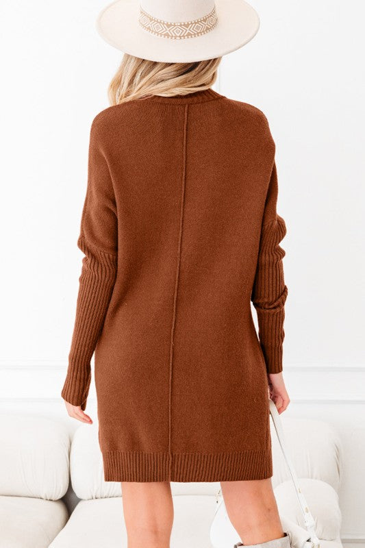 Ribbed Mock Neck Sweater Dress