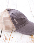 Distressed Messy Bun Caps | Adjustable