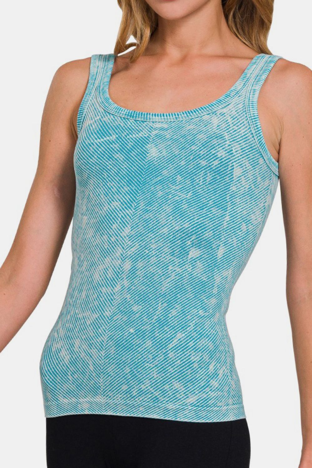 Zenana Ribbed Scoop Neck Tank in Ice Blue