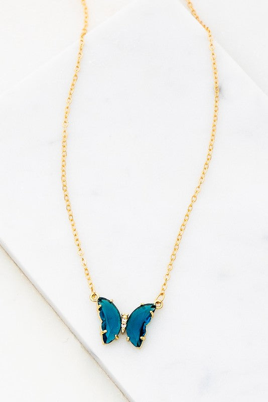 Gem Stone Butterfly Pendant Necklace - Online Only