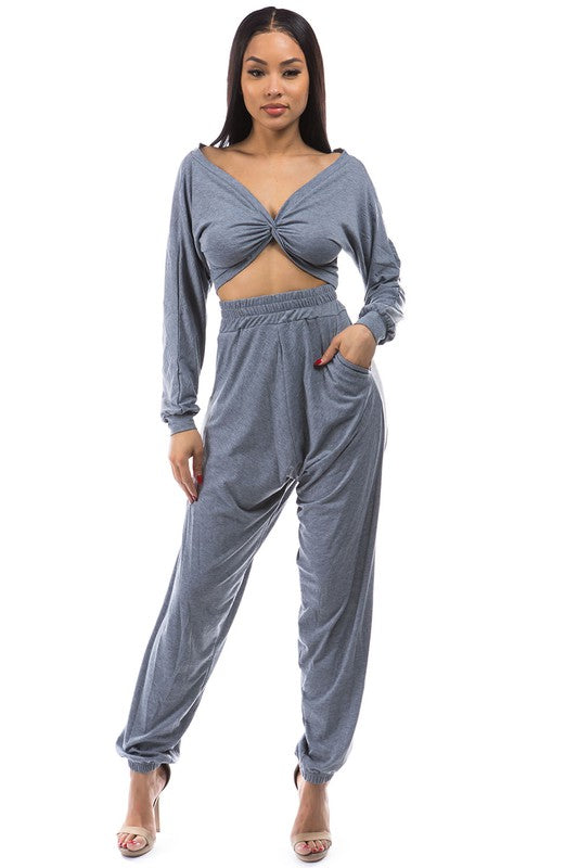 Gray Two Piece Pant Set by Claude