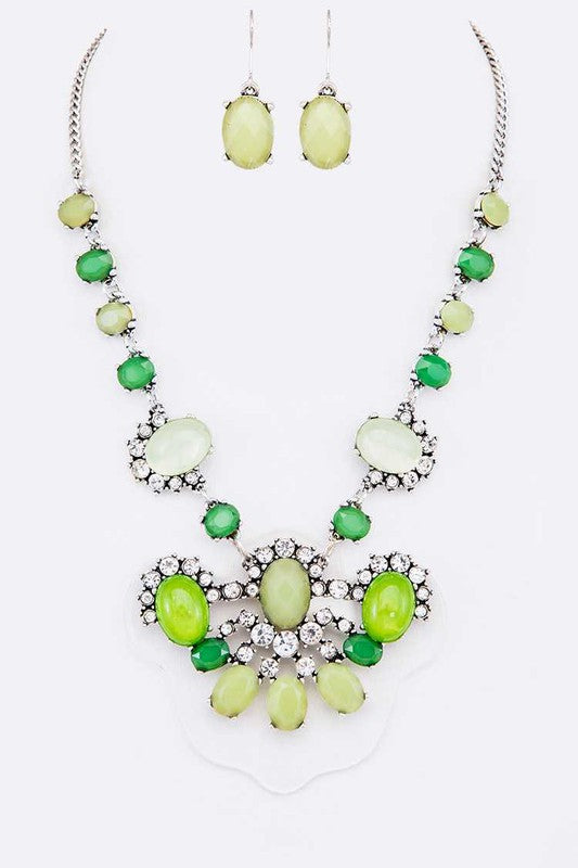 Crystal Bejeweled Statement Necklace Set