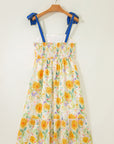 Floral Denim Tie Strap High Waist Maxi Dress