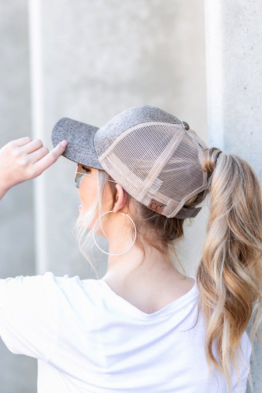 CC Glitter Messy Bun Hat Cap