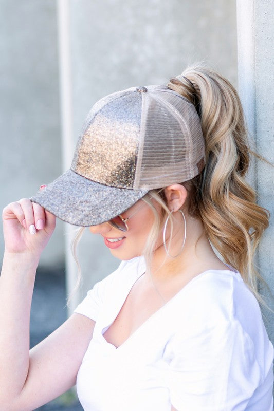 CC Glitter Messy Bun Hat Cap