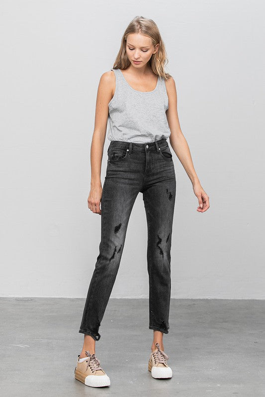 Denim Lab USA Mid Rise Distressed Straight Jeans