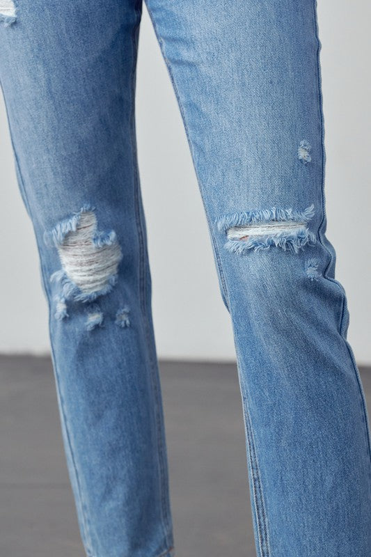 Denim Lab USA High Rise Distressed Straight Jeans