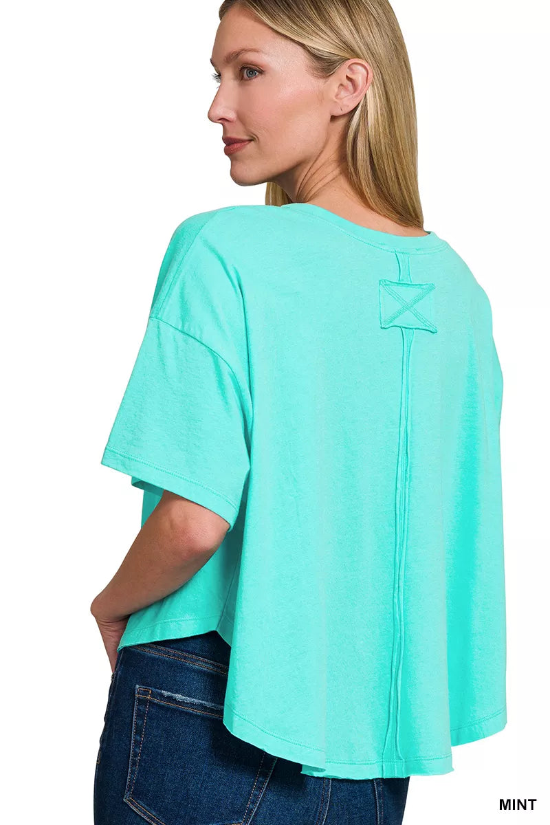 Zenana Cotton Round Neck Short Sleeve T-Shirt in Mint