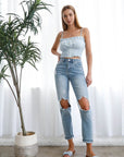 Denim Lab USA High Waist Destroyed Hem Boyfriend Jeans