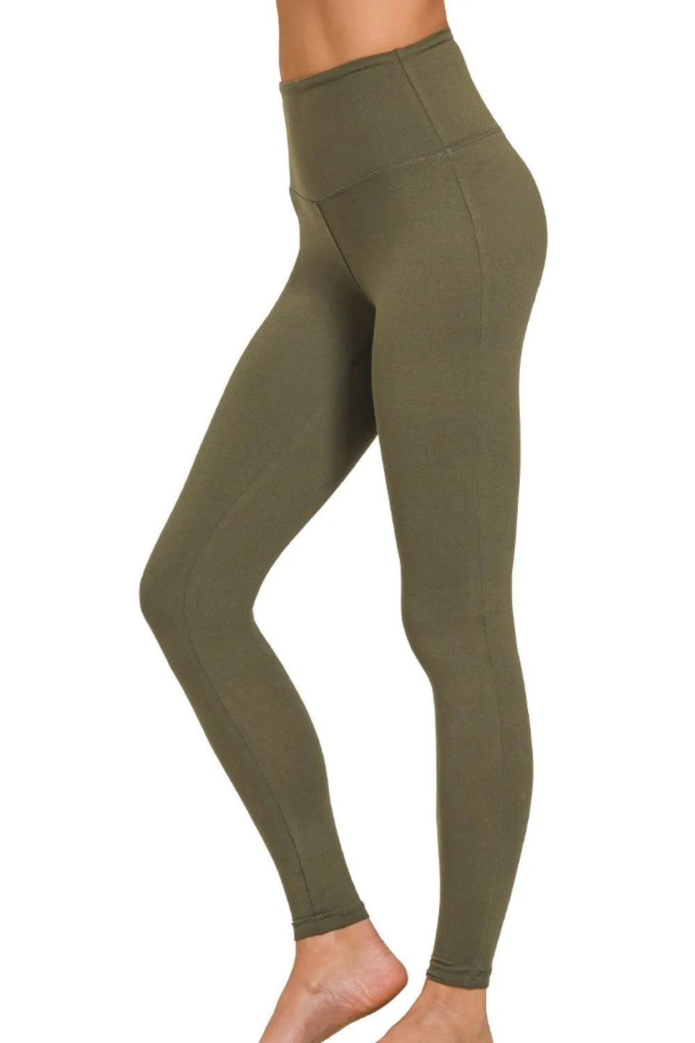 Zenana Premium Microfiber Wide Waistband Leggings in Olive