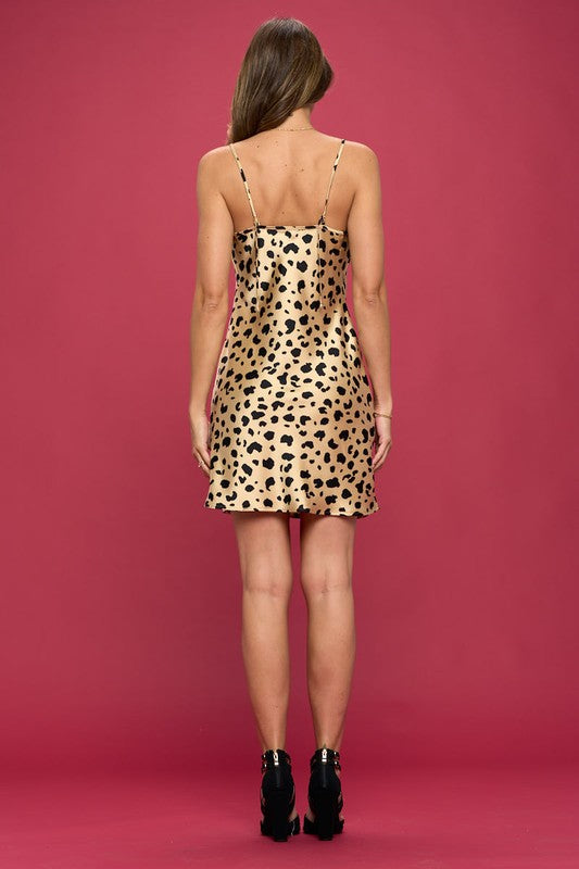 Renee C. Made in USA Leopard Print Satin Slip Dress