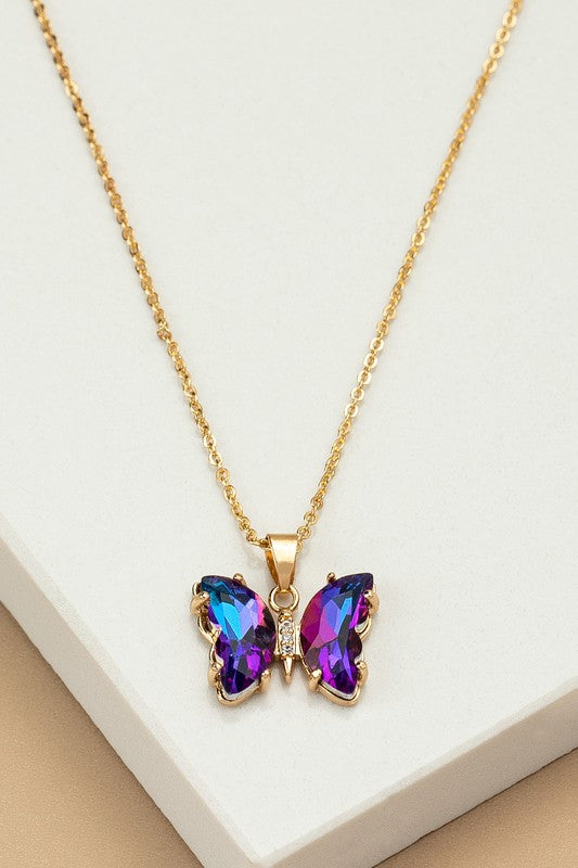 Aurora Borealis Crystal Butterfly Pendant Necklace - Online Only