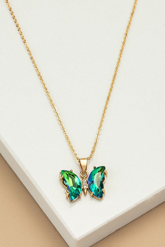 Aurora Borealis Crystal Butterfly Pendant Necklace - Online Only