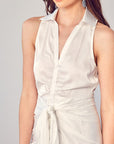 Do + Be Collection Sleeveless Collared Front Tie Dress