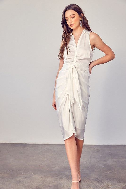 Do + Be Collection Sleeveless Collared Front Tie Dress