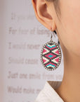 Aztec Oval Drop Earrings With Rhinestones - Online Only