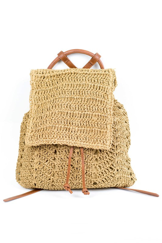 Beige Straw Backpack Hollow Out Mini Summer Backpack Beach Bags