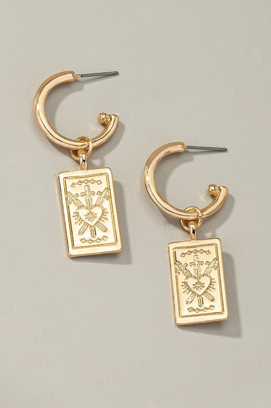 Rectangle Drop Earrings With Etched Heart - Online Only