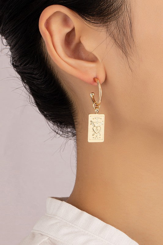 Rectangle Drop Earrings With Etched Heart - Online Only
