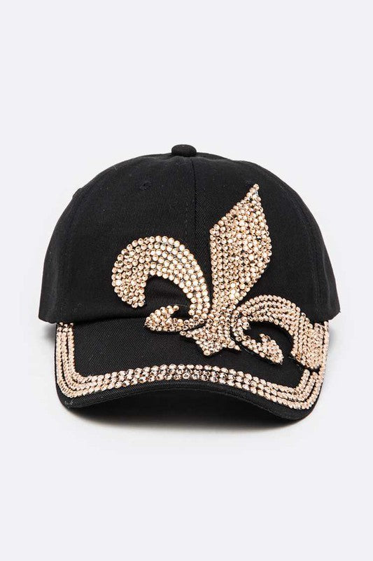 Crystal Fleur De Lis Fashion Cap in Black