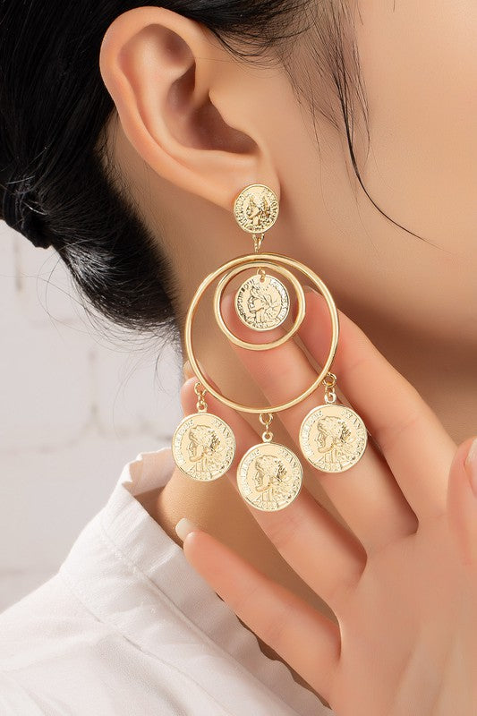 Double Hoop Drop Earrings with Coins - Online Only