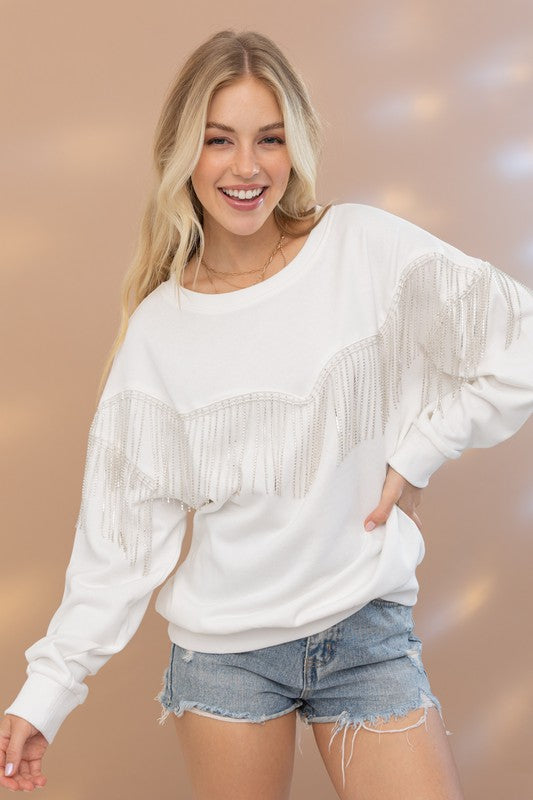 Rhinestone Fringe Trim Sleeveless Top – SKIES ARE BLUE