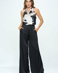 Renee C. Satin Cow Print Cowl Neck Backless Top