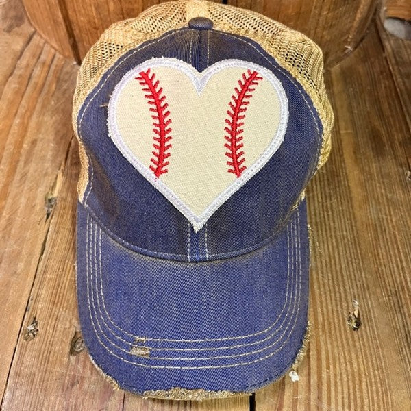 Baseball & Softball Hat Heart Patch for Cap Softball Mom 