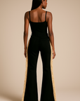 GJG Denim Texas Sun Bell Bottom Jeans — Black with Beige Fringe