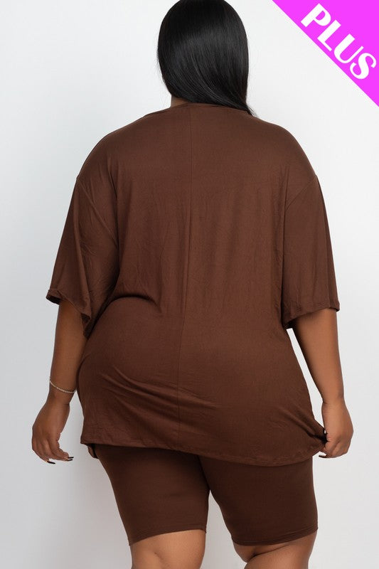 Plus Size Loose Fit Top T-shirt & Biker Shorts Set