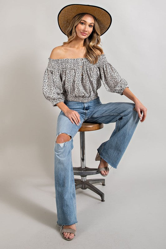 Eesome |Animal Print Smocked Off the Shoulder Top