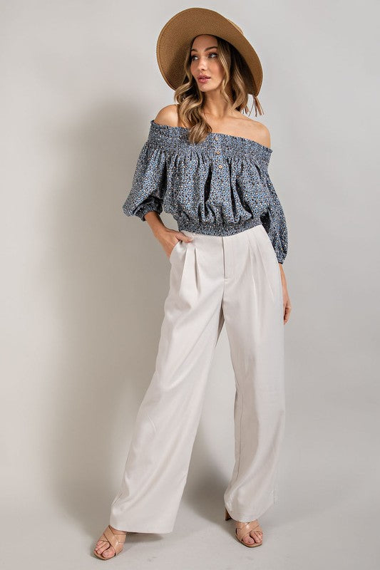 Eesome |Animal Print Smocked Off the Shoulder Top