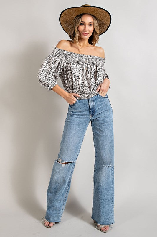 Eesome |Animal Print Smocked Off the Shoulder Top