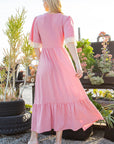 Lace Trim Tiered Wrap Dress — Romantic Flutter Sleeve Maxi