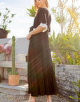 Lace Trim Tiered Wrap Dress — Romantic Flutter Sleeve Maxi