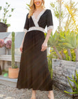 Lace Trim Tiered Wrap Dress — Romantic Flutter Sleeve Maxi