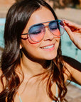 Julia Rose Gold Blue Pink  Unisex Aviator Sunglasses
