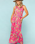 Floral Fit and Flare Maxi Dress with Pockets