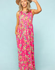 Floral Fit and Flare Maxi Dress with Pockets