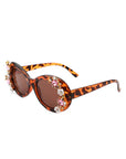 Women Oval Round Floral Design Fashion Sunglasses - Online Only