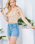 Floral Swiss Dot Smocked Crop Top — Sweetheart Tie Shoulder