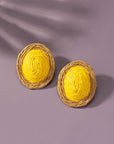 Raffia Straw Button Stud Earrings