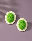 Raffia Straw Button Stud Earrings