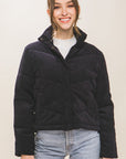 Love Tree Corduroy Puffer Jacket with Toggle Detail