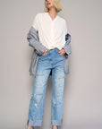 Denim Lab USA High Waist Crossover Ripped Straight Jeans