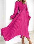 Miss Sparkling |Pleated Long Sleeve Dress