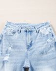 Distressed Denim Light Wash Straight Leg Jeans